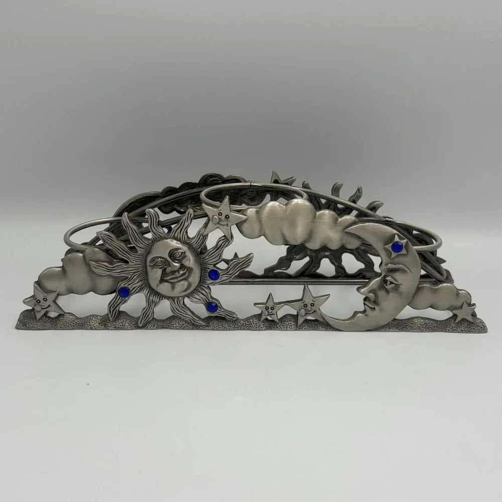 Spontiques Pewter Arch Candle Holder Votive Sun Moon Celestial Blue Rhinestone